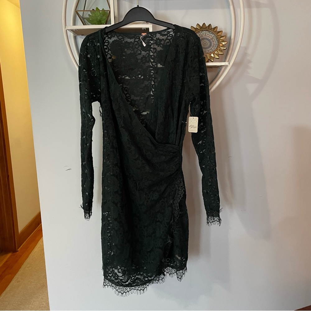 Free People Women's Medium M Deepest Spruce Pearl Lace Dress NWT